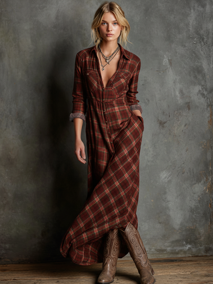 Women's plaid cotton blend maxi dress | Chic shirt style for spring and summer 2