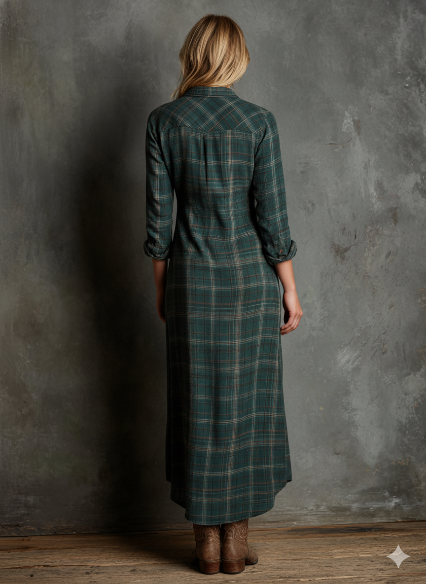 Women's plaid cotton blend maxi dress | Chic shirt style for spring and summer 3