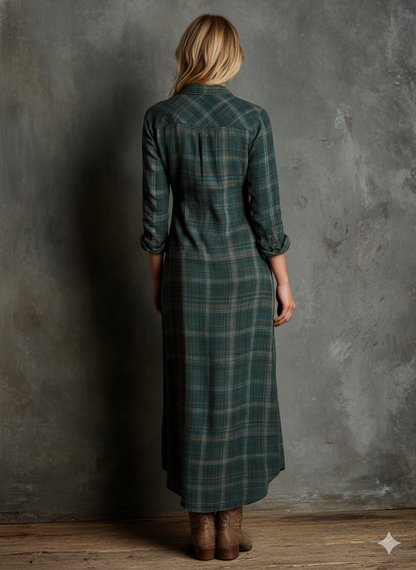 Women's plaid cotton blend maxi dress | Chic shirt style for spring and summer 3