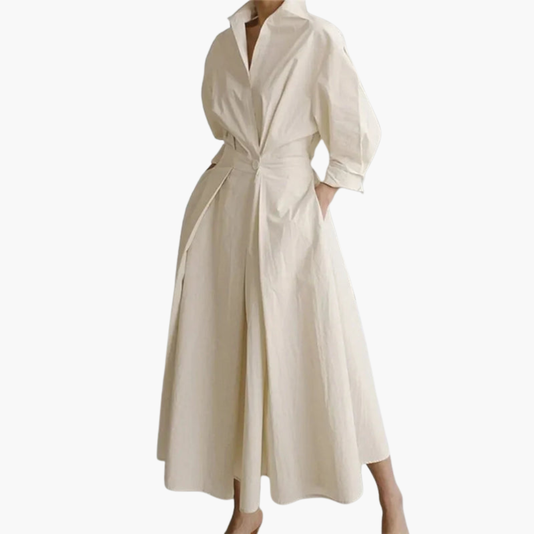 Women's plain woven maxi dress | Elegant ankle-length button-up summer dress 0