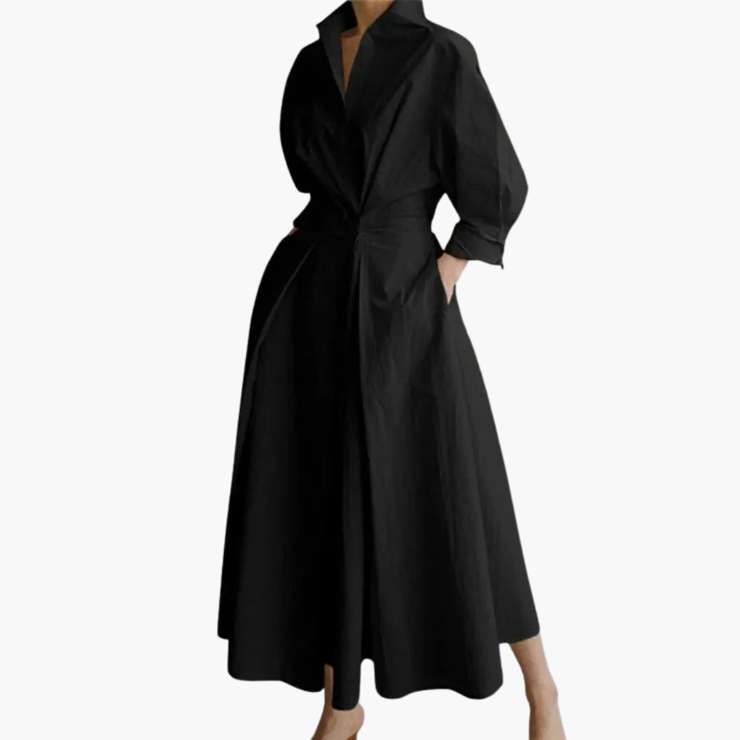 Women's plain woven maxi dress | Elegant ankle-length button-up summer dress 3