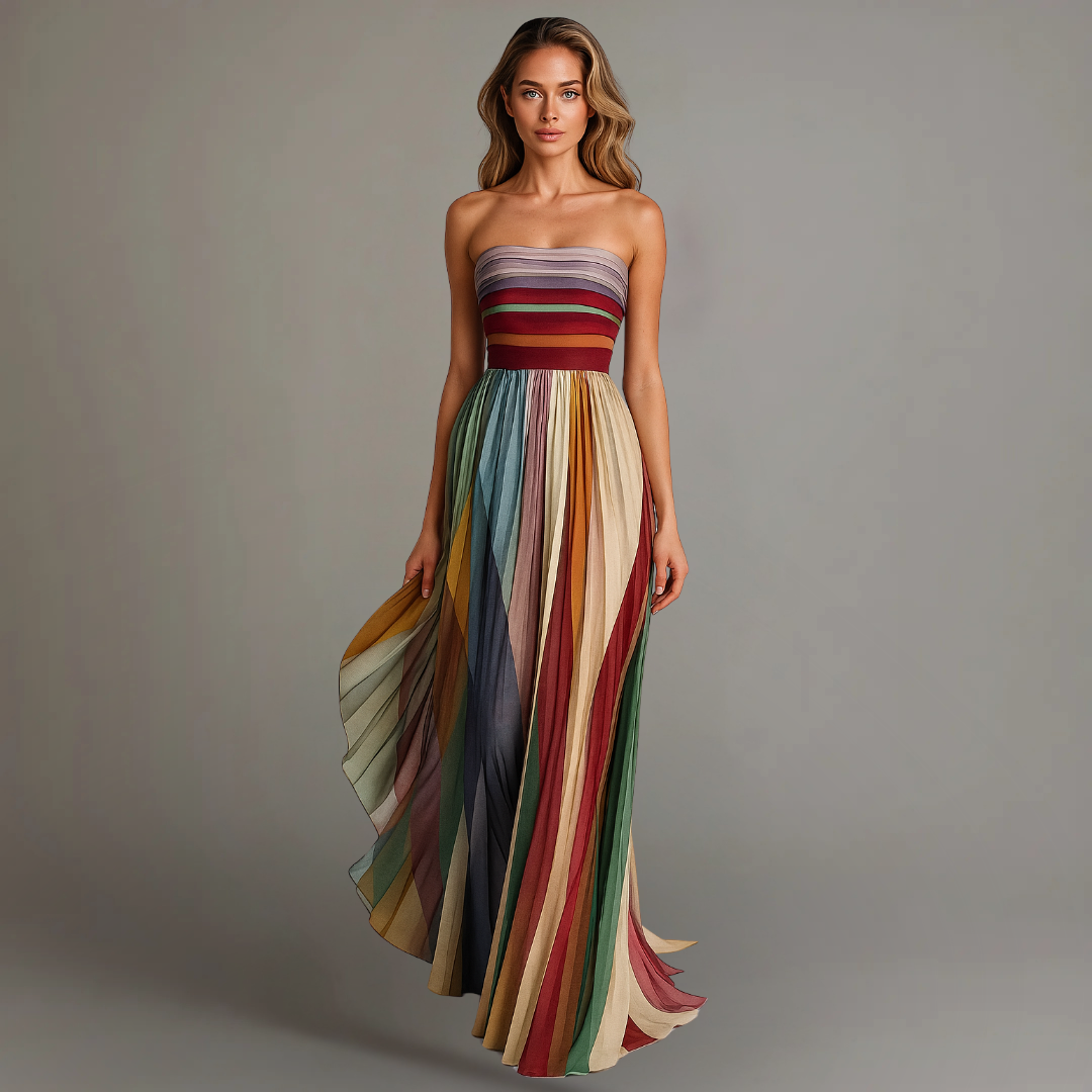Women's pleated maxi dress | Elegant holiday gown in rich jewel tones 0