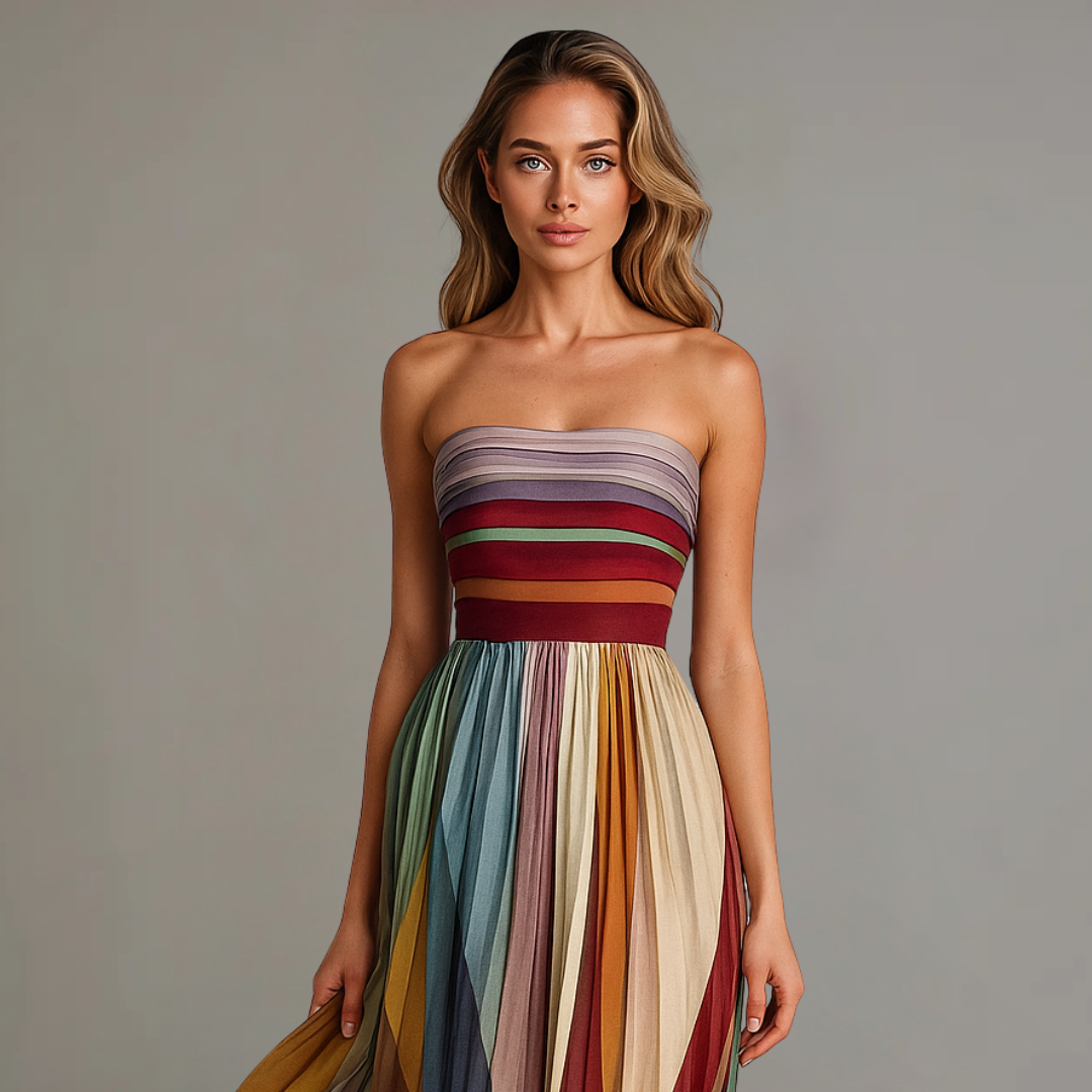 Women's pleated maxi dress | Elegant holiday gown in rich jewel tones 1