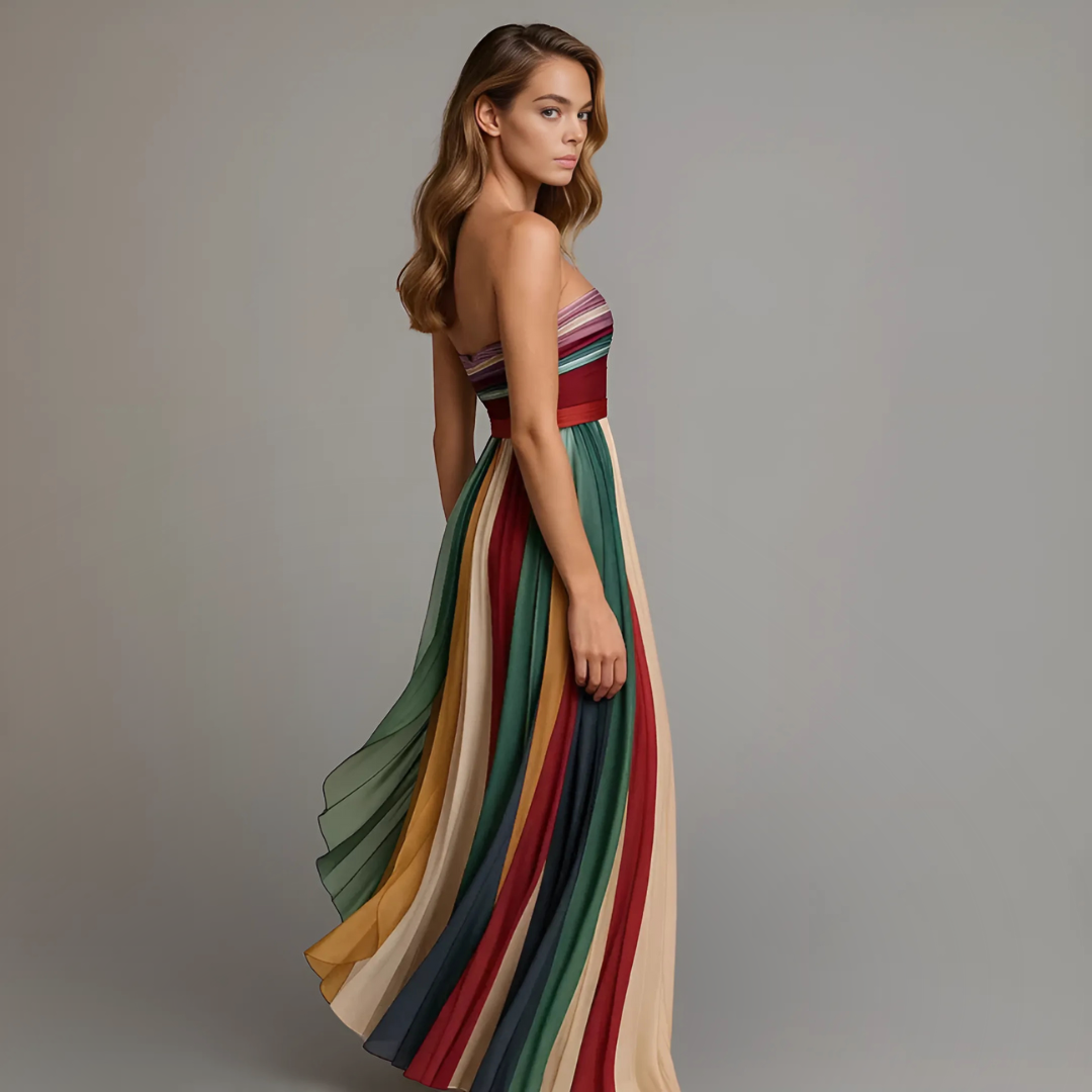 Women's pleated maxi dress | Elegant holiday gown in rich jewel tones 2