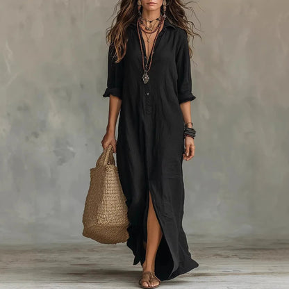 Women's soft cotton ankle-length summer dress | Relaxed three-quarter sleeve shirt dress 1