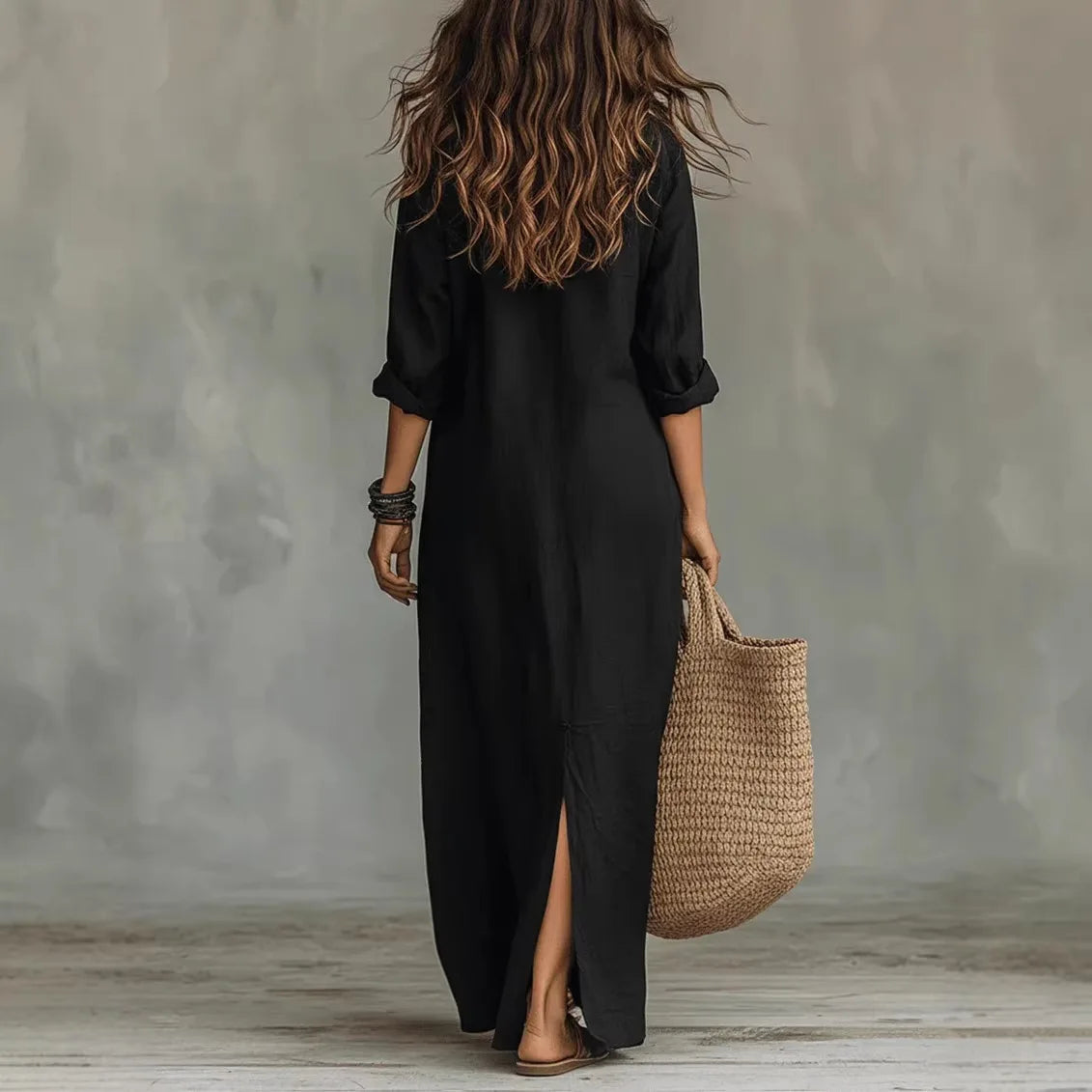 Women's soft cotton ankle-length summer dress | Relaxed three-quarter sleeve shirt dress 2