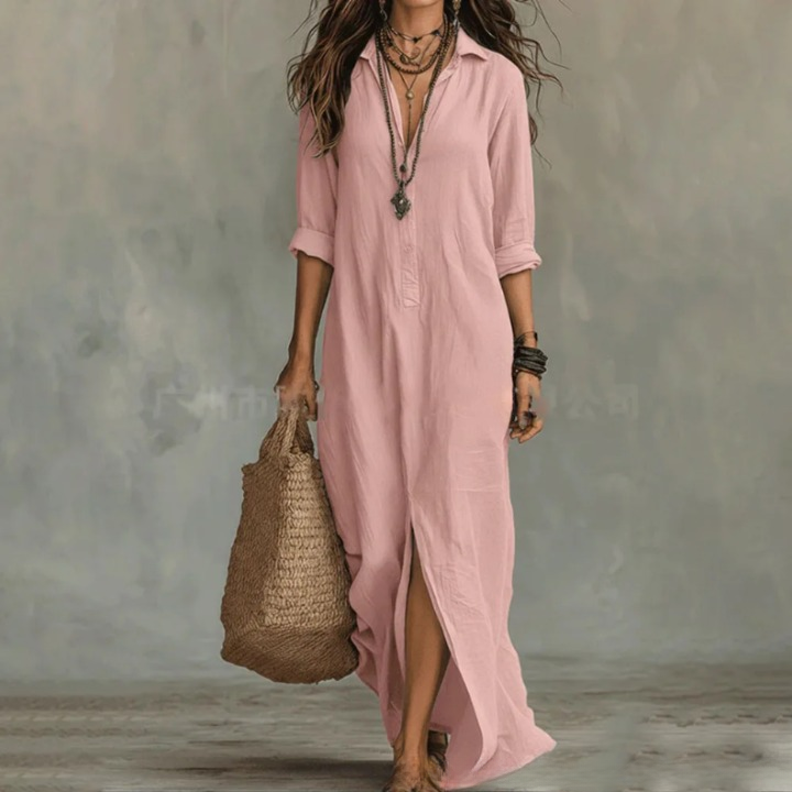 Women's soft cotton ankle-length summer dress | Relaxed three-quarter sleeve shirt dress 3