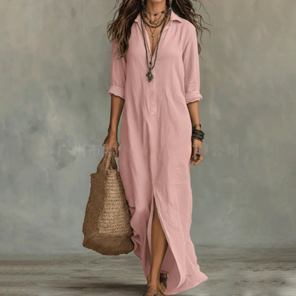 Women's soft cotton ankle-length summer dress | Relaxed three-quarter sleeve shirt dress 3