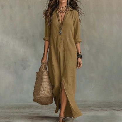 Women's soft cotton ankle-length summer dress | Relaxed three-quarter sleeve shirt dress 4