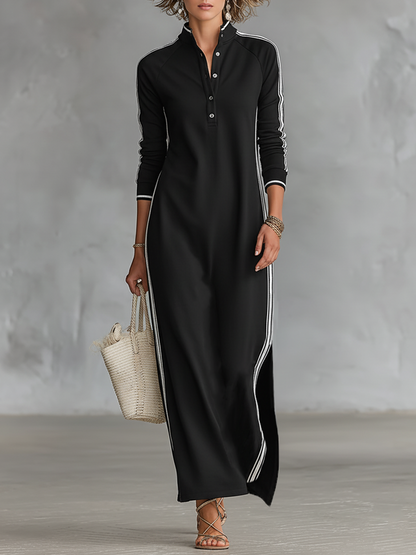 Women's soft sweatshirt maxi dress | Elegant button-down collar with minimalist design 0