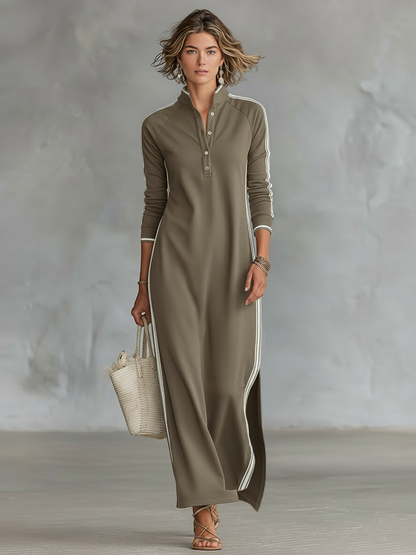 Women's soft sweatshirt maxi dress | Elegant button-down collar with minimalist design 2