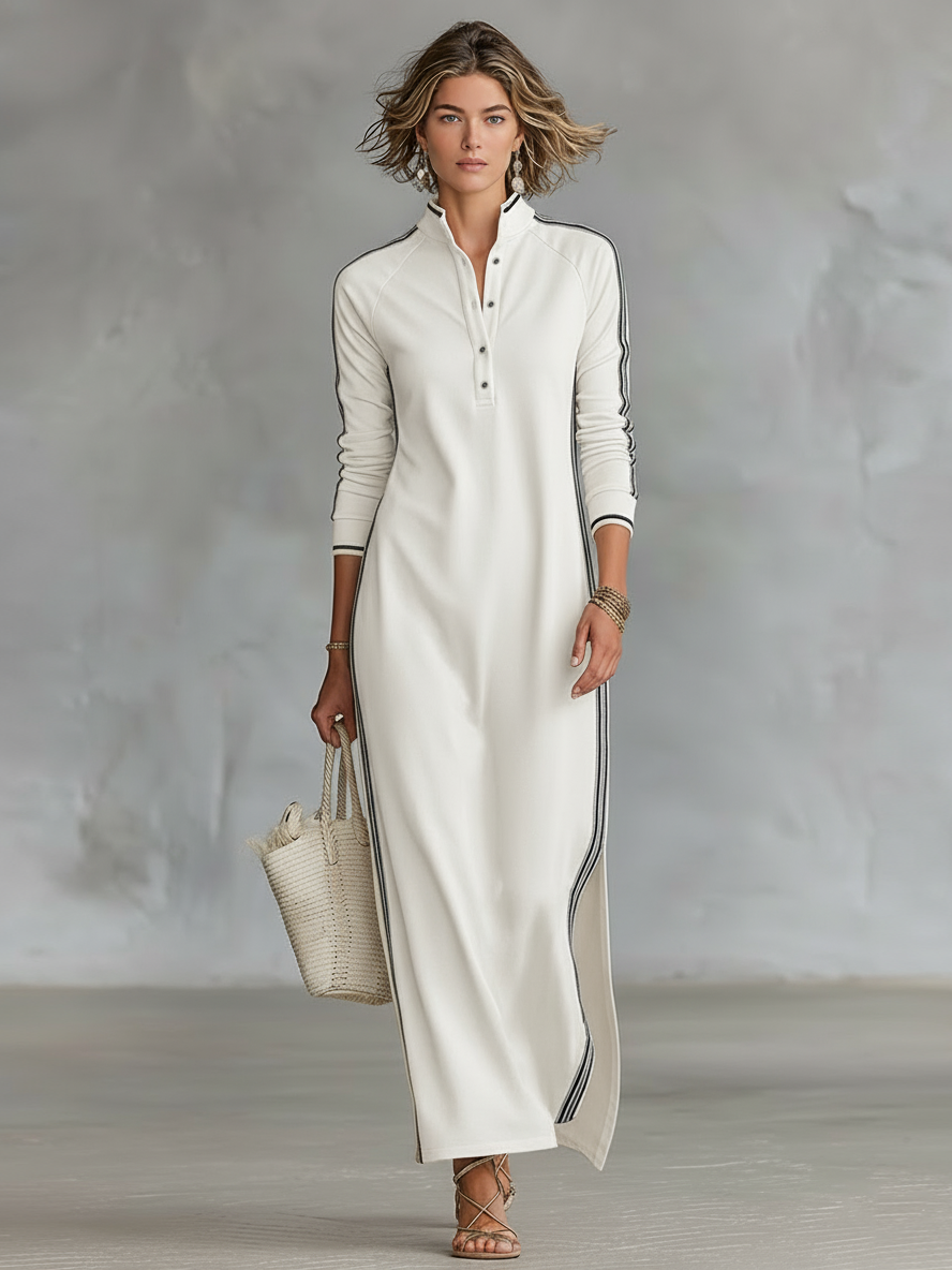 Women's soft sweatshirt maxi dress | Elegant button-down collar with minimalist design 3