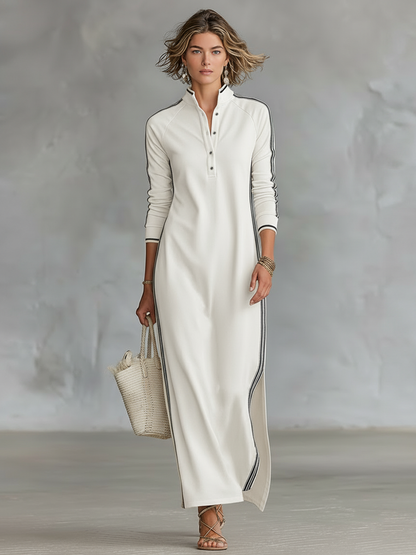 Women's soft sweatshirt maxi dress | Elegant button-down collar with minimalist design 3