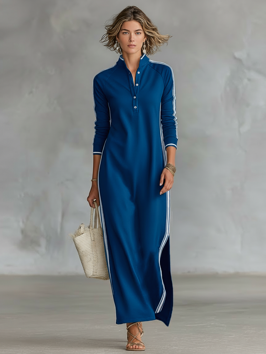 Women's soft sweatshirt maxi dress | Elegant button-down collar with minimalist design 4
