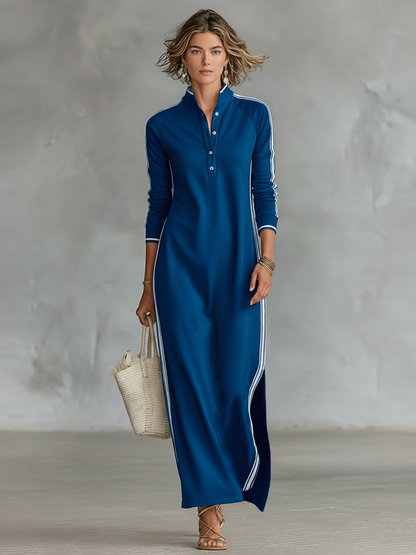Women's soft sweatshirt maxi dress | Elegant button-down collar with minimalist design 4
