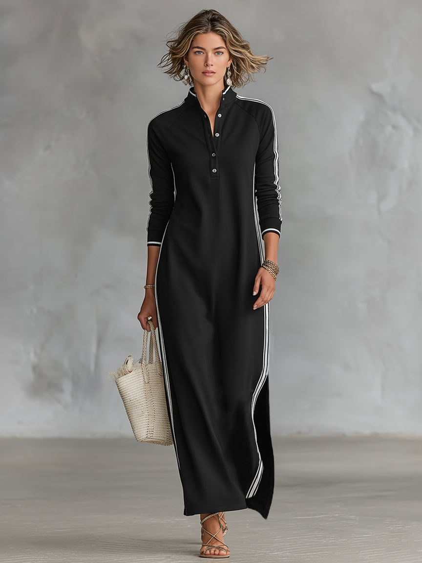 Women's soft sweatshirt maxi dress | Elegant button-down collar with minimalist design 7