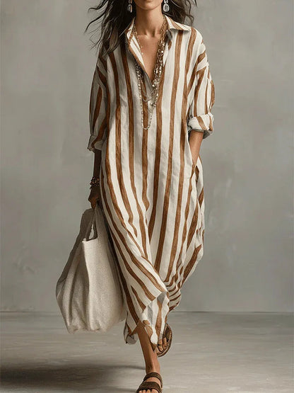 Women's striped linen blend shirt dress | Casual three-quarter sleeve summer dress 6