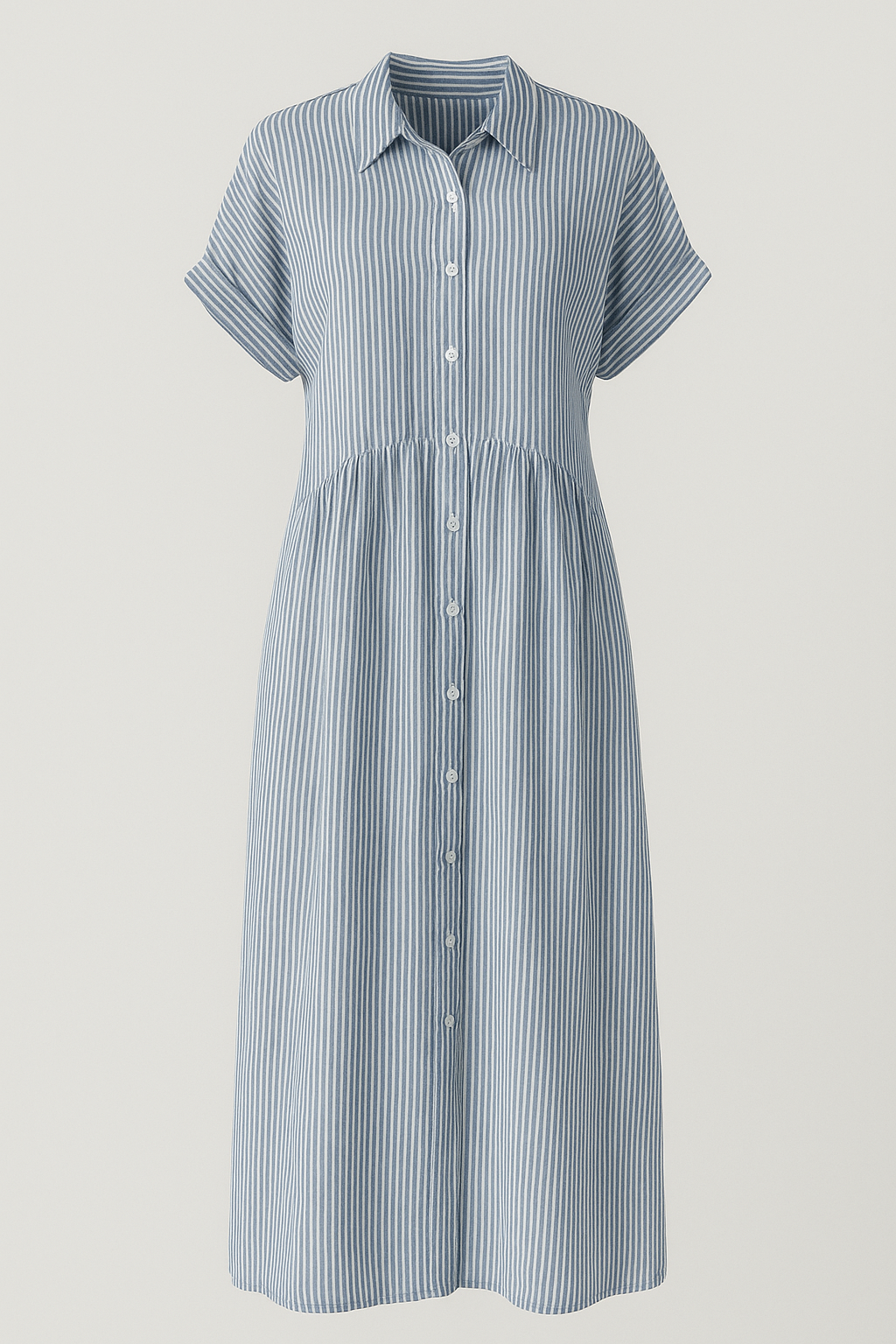 Women's striped midi dress | Elegant shirt dress with pockets for versatile occasions 0