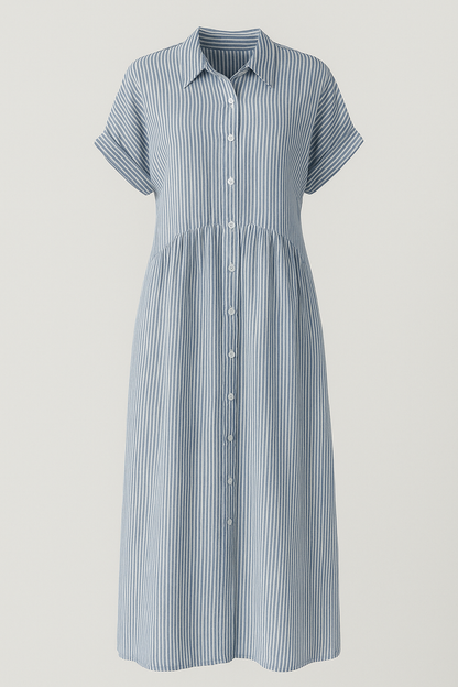 Women's striped midi dress | Elegant shirt dress with pockets for versatile occasions 0