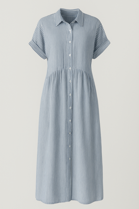 Women's striped midi dress | Elegant shirt dress with pockets for versatile occasions 0