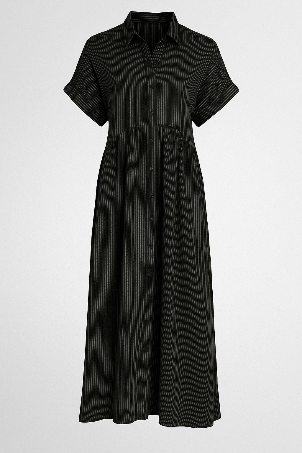 Women's striped midi dress | Elegant shirt dress with pockets for versatile occasions 1