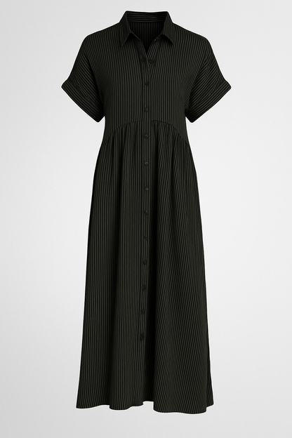 Women's striped midi dress | Elegant shirt dress with pockets for versatile occasions 1