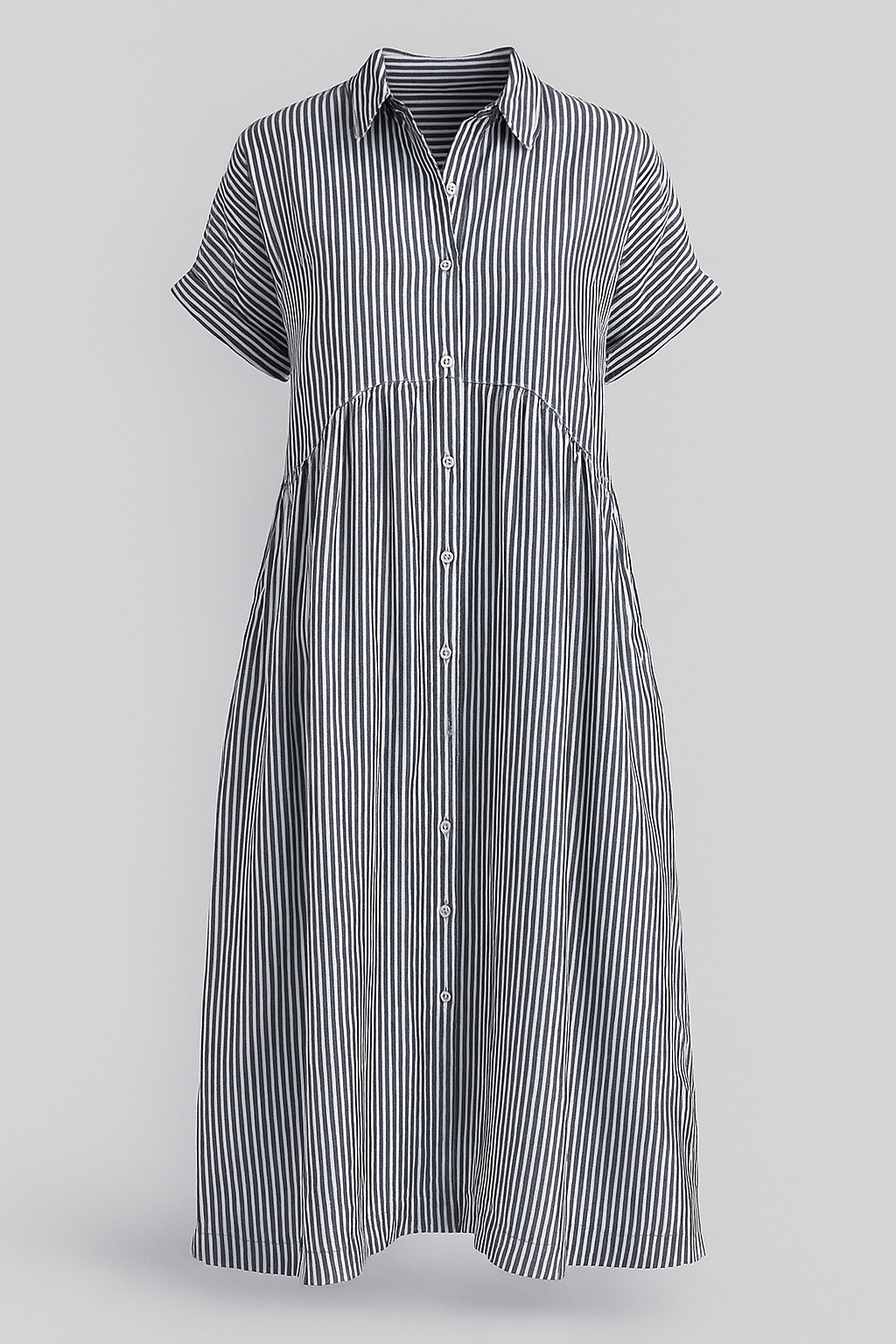 Women's striped midi dress | Elegant shirt dress with pockets for versatile occasions 2