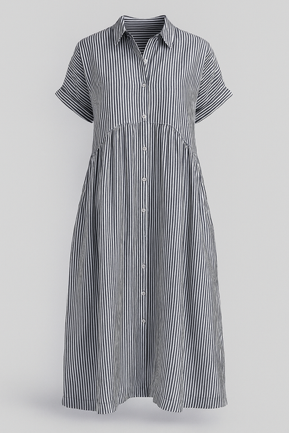 Women's striped midi dress | Elegant shirt dress with pockets for versatile occasions 2
