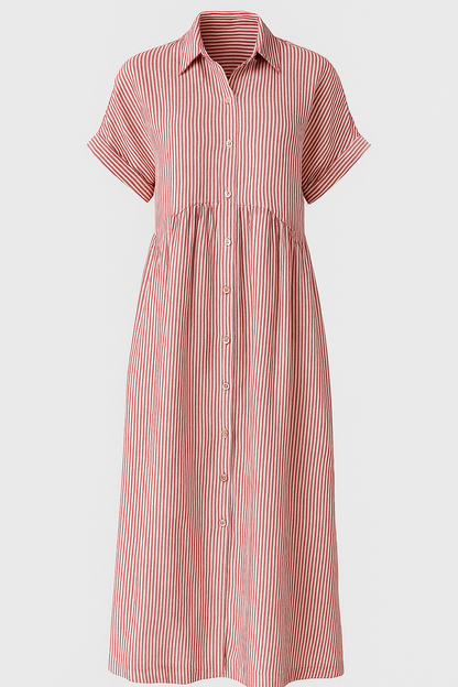 Women's striped midi dress | Elegant shirt dress with pockets for versatile occasions 3