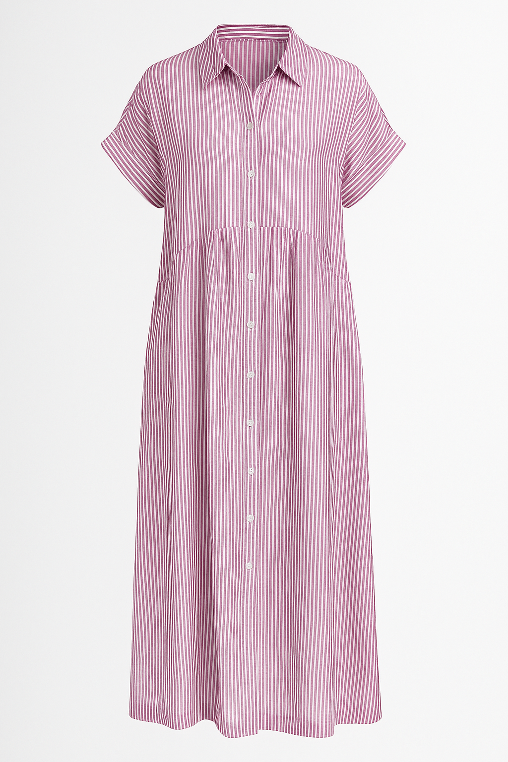 Women's striped midi dress | Elegant shirt dress with pockets for versatile occasions 5