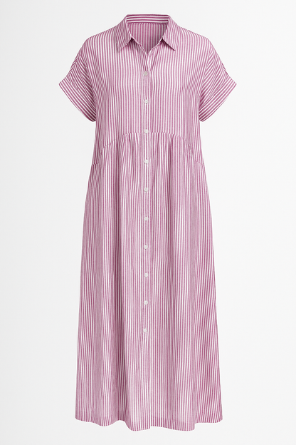 Women's striped midi dress | Elegant shirt dress with pockets for versatile occasions 5