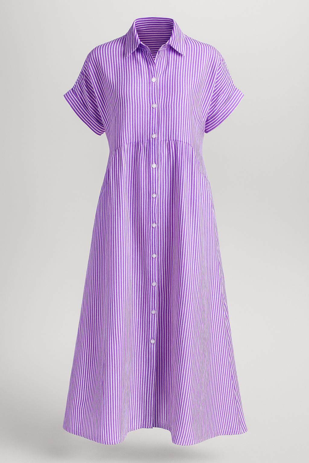 Women's striped midi dress | Elegant shirt dress with pockets for versatile occasions 6