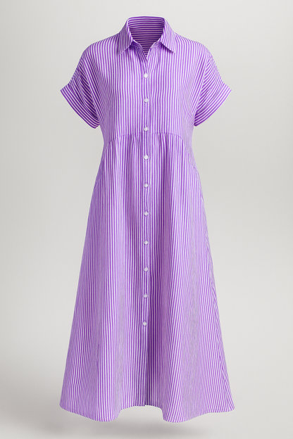 Women's striped midi dress | Elegant shirt dress with pockets for versatile occasions 6
