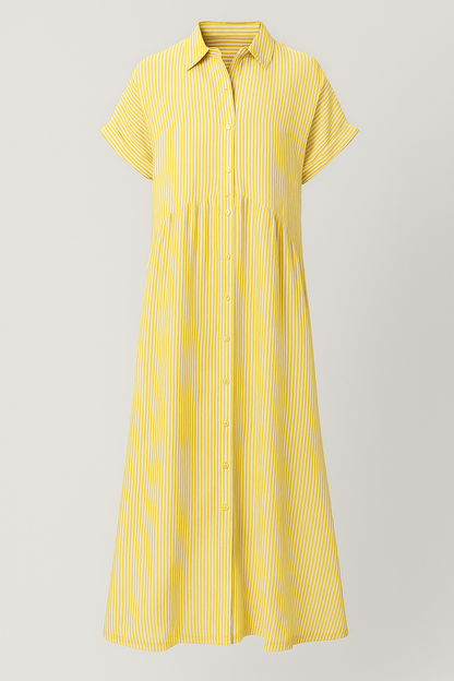 Women's striped midi dress | Elegant shirt dress with pockets for versatile occasions 7