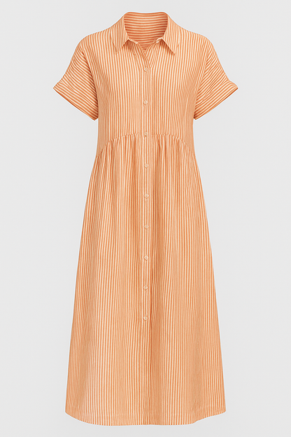 Women's striped midi dress | Elegant shirt dress with pockets for versatile occasions 8