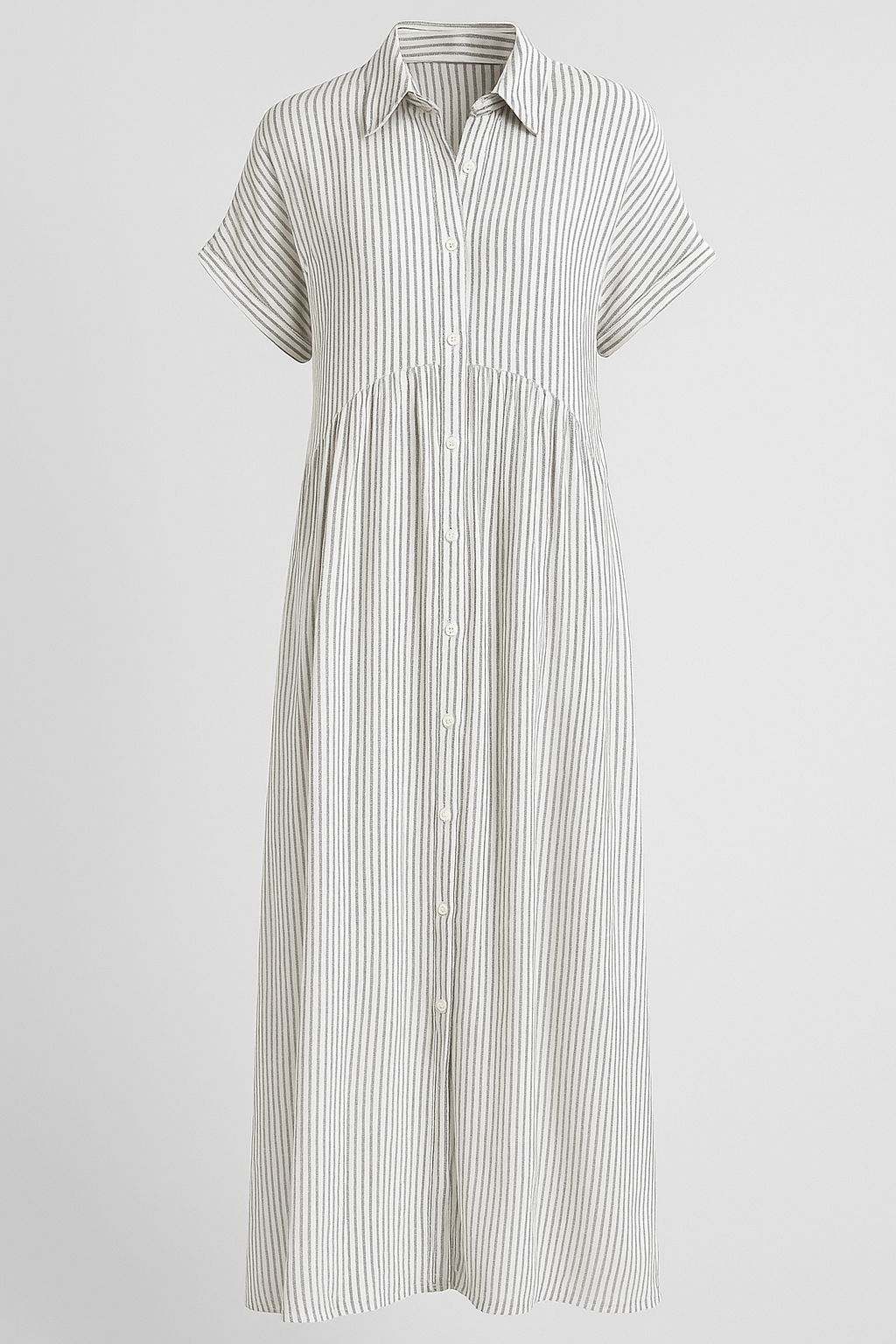 Women's striped midi dress | Elegant shirt dress with pockets for versatile occasions 9