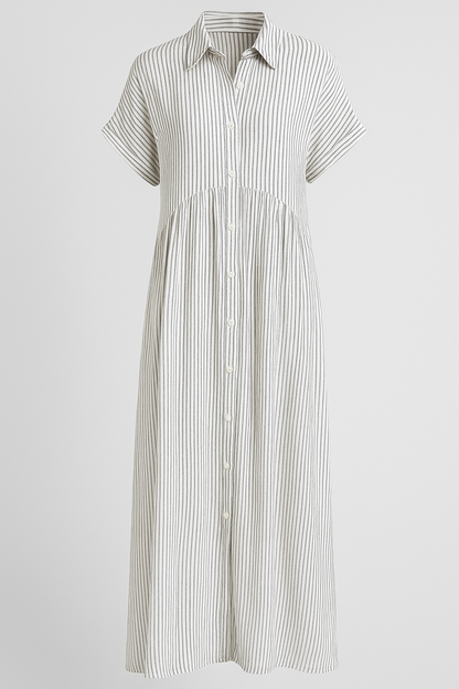 Women's striped midi dress | Elegant shirt dress with pockets for versatile occasions 9