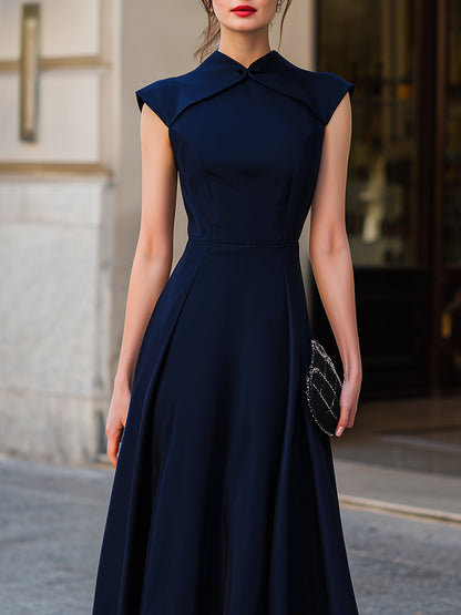 Women's structured textile A-line midi dress | Elegant cap-sleeve formal dress 3