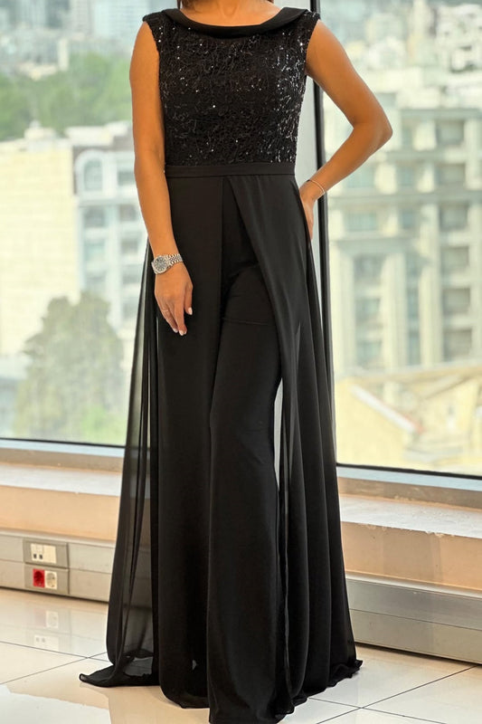 Women's textured black jumpsuit | Elegant sleeveless design for all occasions 0