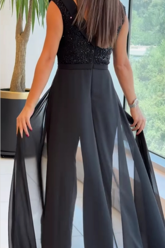 Women's textured black jumpsuit | Elegant sleeveless design for all occasions 1