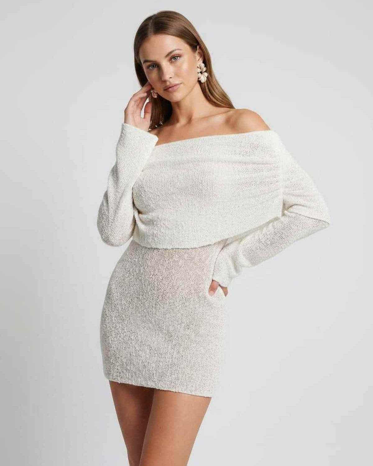 Women's textured knit off-shoulder mini dress | Stylish summer cocktail dress 2