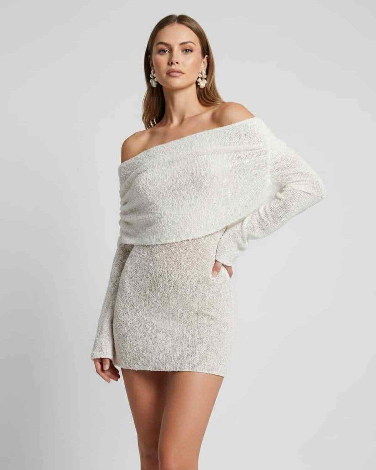 Women's textured knit off-shoulder mini dress | Stylish summer cocktail dress 4