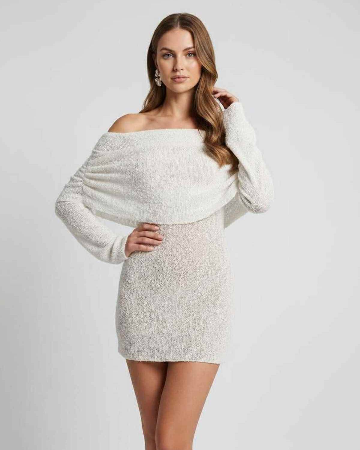 Women's textured knit off-shoulder mini dress | Stylish summer cocktail dress 5