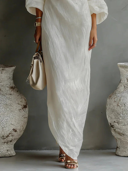 Women's textured linen one-shoulder dress | Stylish asymmetrical summer dress 3