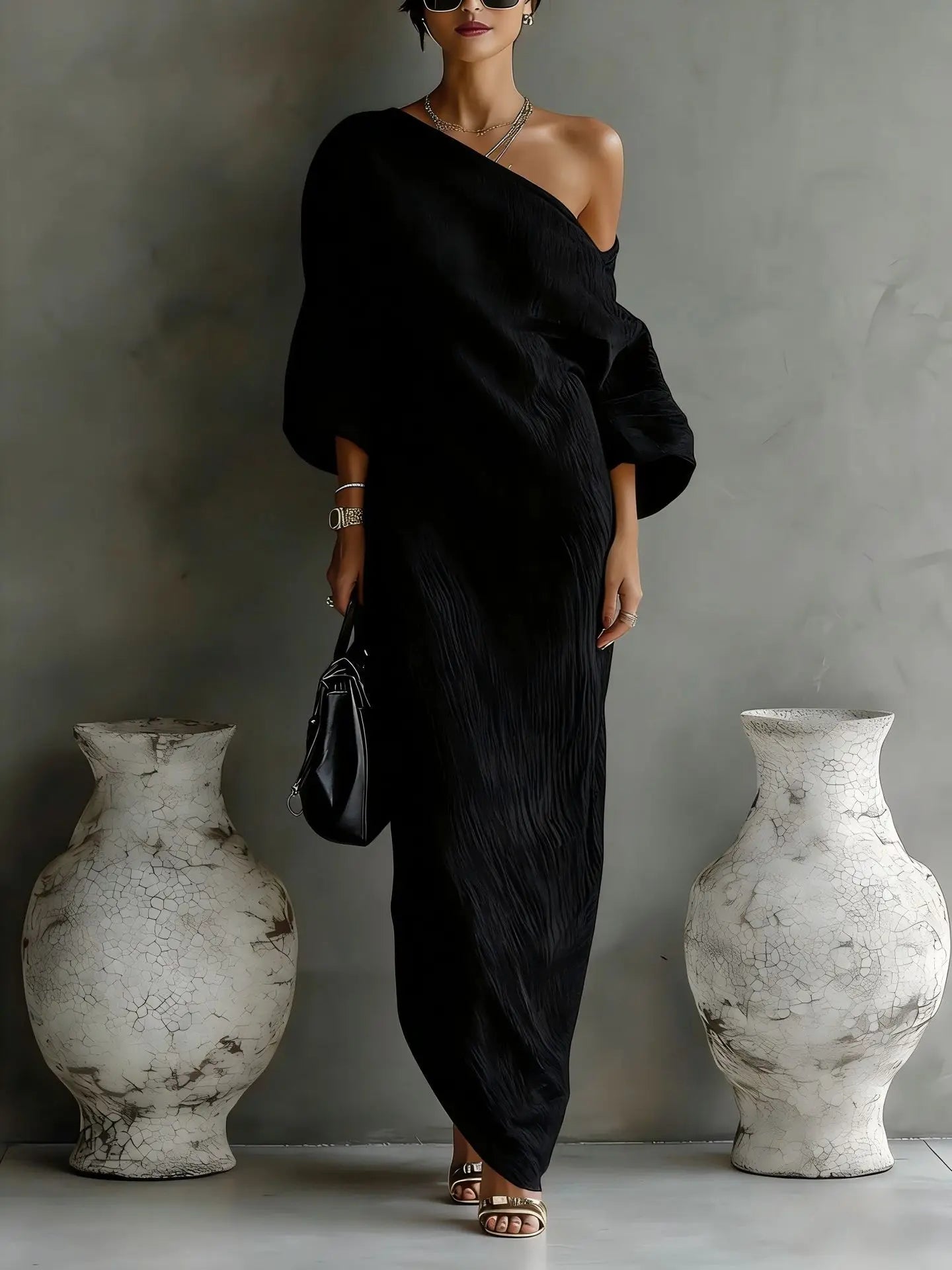 Women's textured linen one-shoulder dress | Stylish asymmetrical summer dress 6
