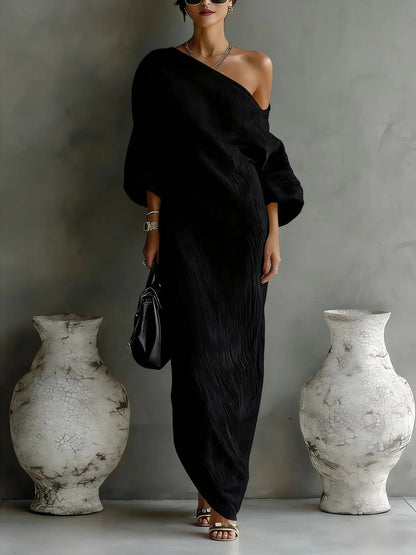 Women's textured linen one-shoulder dress | Stylish asymmetrical summer dress 6