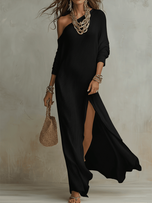 Women's textured one-shoulder maxi dress | Elegant soft ivory formal gown 1