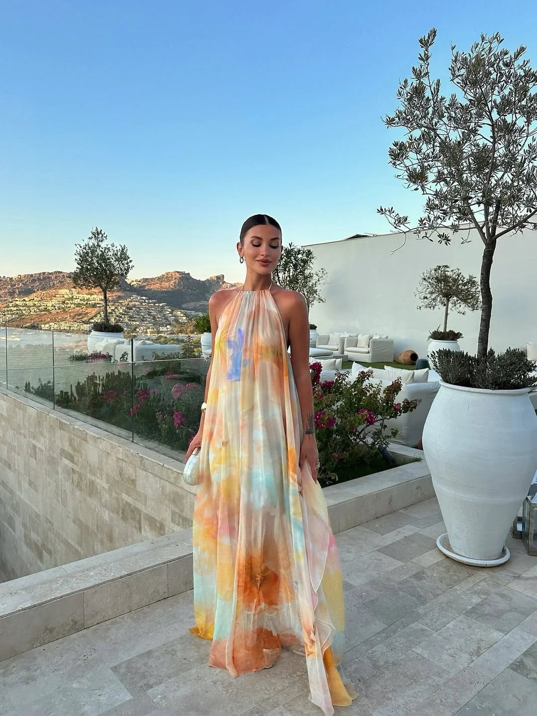 Women's vibrant printed backless dress | Elegant summer evening gown 1