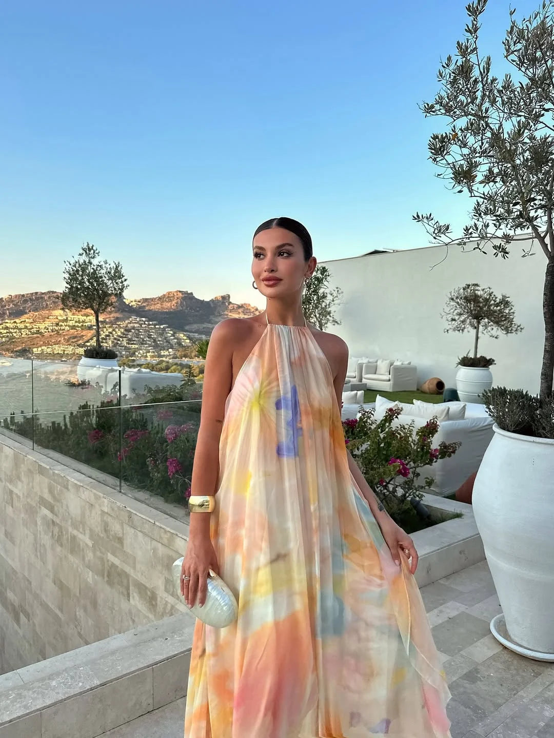 Women's vibrant printed backless dress | Elegant summer evening gown 2