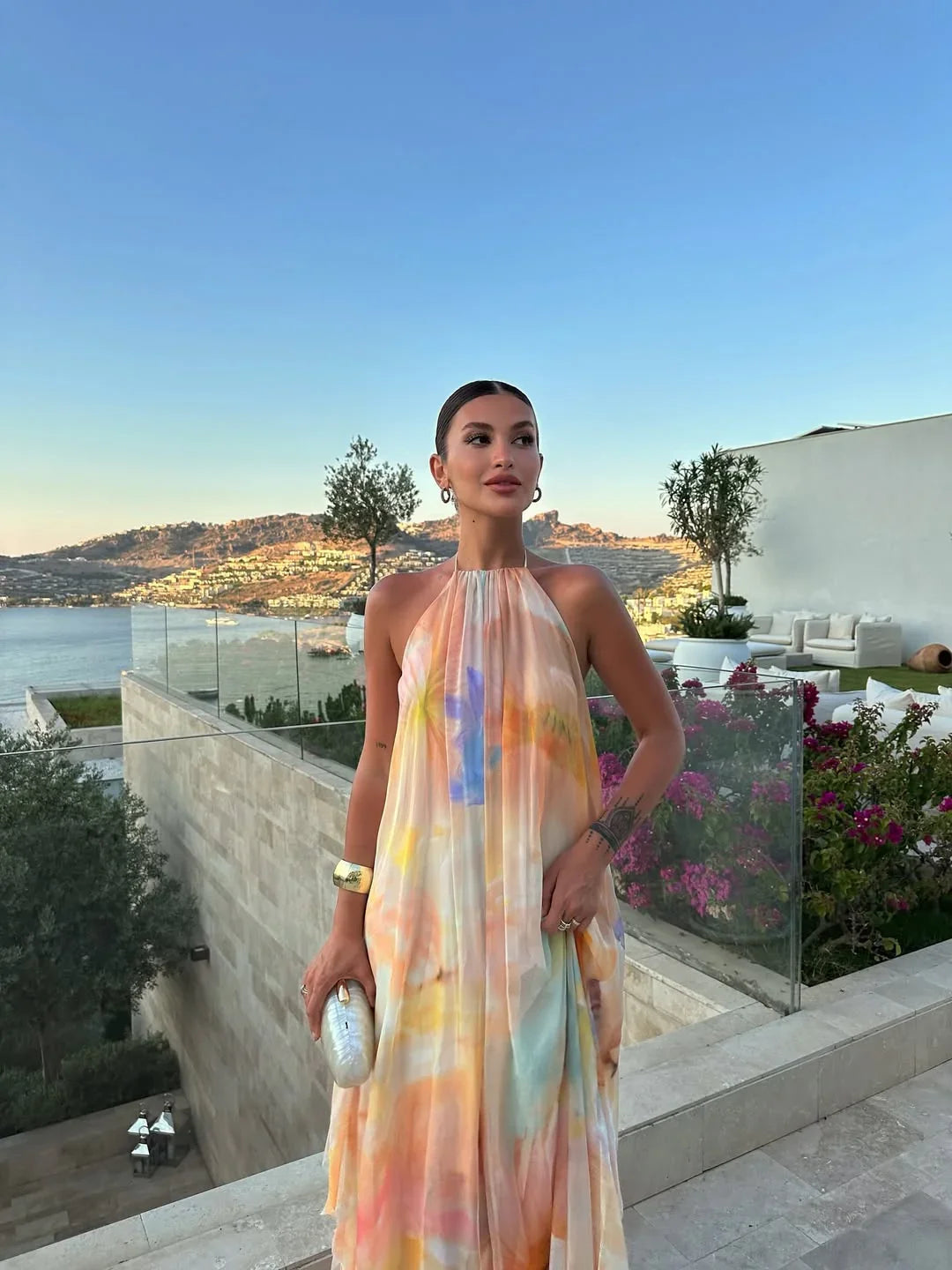 Women's vibrant printed backless dress | Elegant summer evening gown 3
